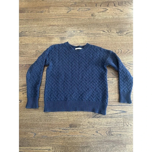 Frnch Paris Navy Blue Chunky Knit Pullover Crewneck Sweater Size Small E08260. - Picture 2 of 9